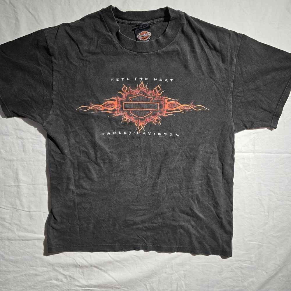 Vtg Harley Davidson 1998 Shirt 90s Shield Logo Flames Motorcycle Large Fade